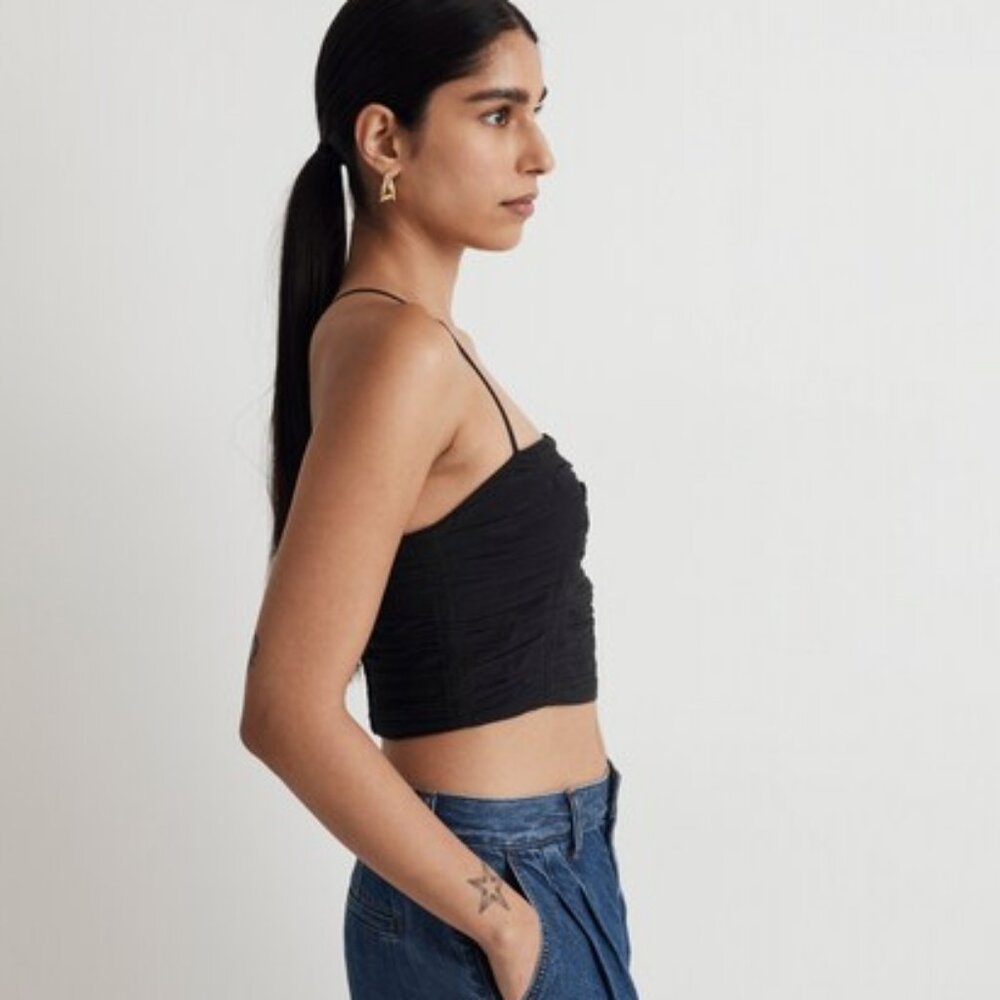Madewell Poplin Crop Tube Top in Black - Picture 3 of 8